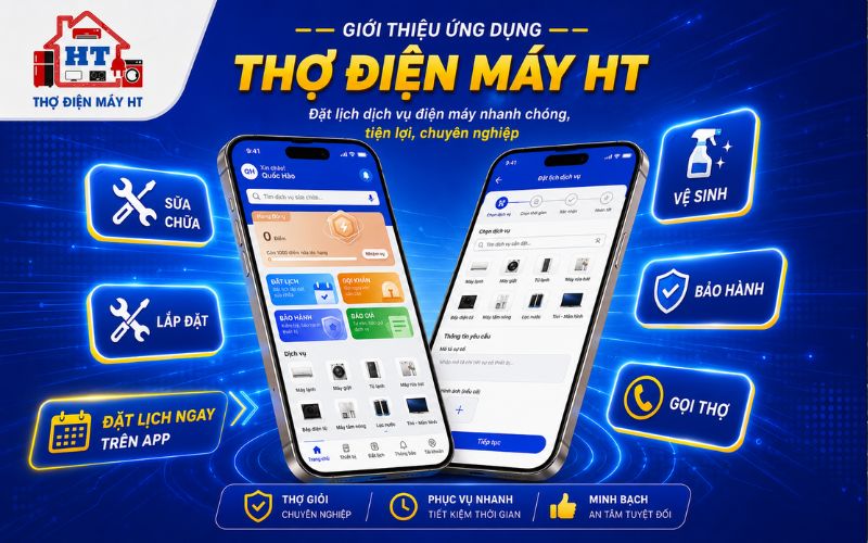 Giao diện chính của App Thợ Điện Máy HT trên điện thoại di động