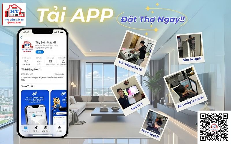 Giao diện chính của App Thợ Điện Máy HT trên điện thoại di động
